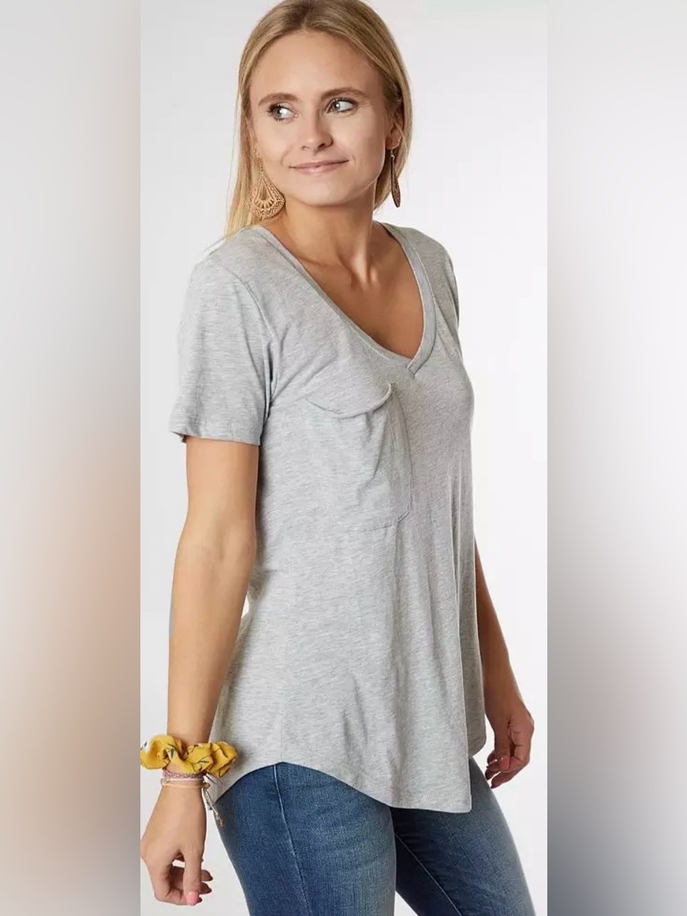Z Supply Burnout V-Neck Pocket T-Shirt Gray Size Small